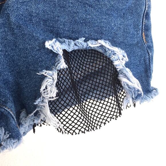 Blackheart hi rise denim shorts frayed & net sz 0 - Picture 3 of 8